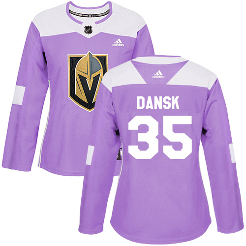 Adidas Golden Knights #35 Oscar Dansk Purple Authentic Fights Cancer Women's Stitched NHL Jersey